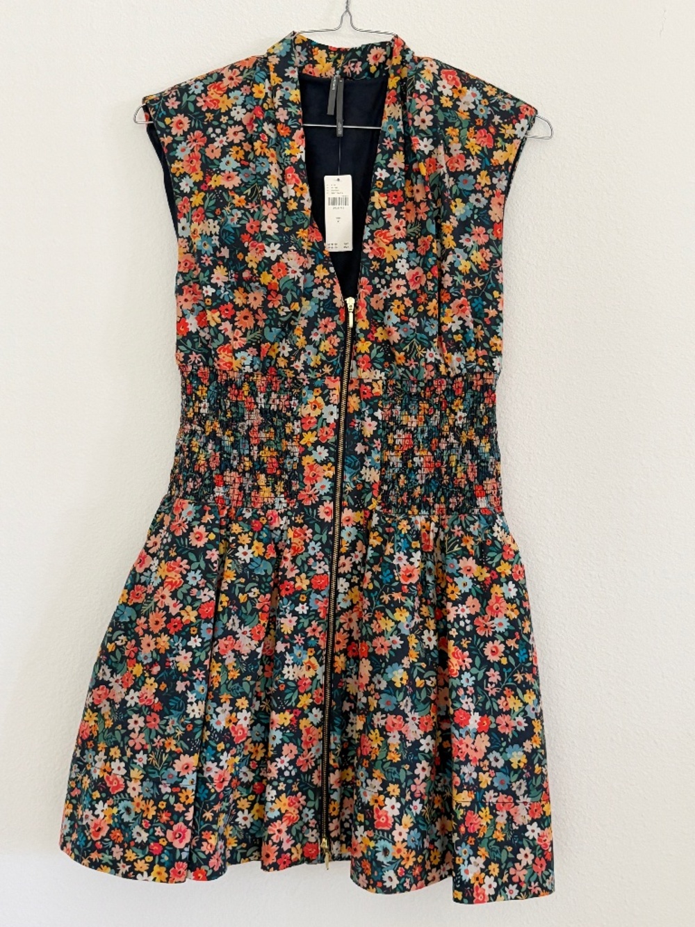 Anthropologie Tommie Navy Floral Smocked Mini Dress Size M